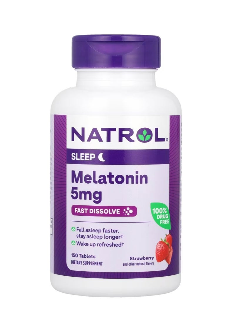 Natrol Melatonin Fast Dissolve Extra Strength Strawberry 5 Mg 150 Tablets - Image 1